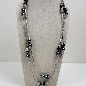 Vtg. Lisa Gray Hematite Long Strand Station Necklace 53 Inch Silver-Tone Opera